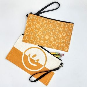 Smiley Wristlet Bag, Clutch Purse, Cosmetic Bag, or Device Carrier. Yellow